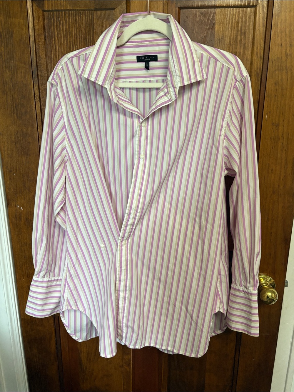 rag & bone Pink and White Striped Button-Down Shirt